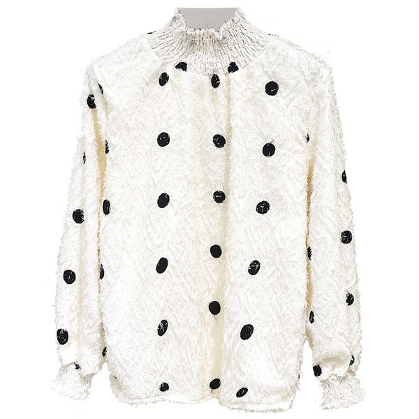 Új modell modern női blúz, pöttyös, magas pólógallérral