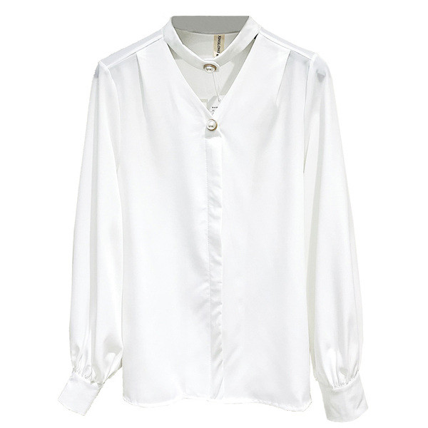 Camasa de dama model nou cu decolteu spitz - model lat in alb si albastru