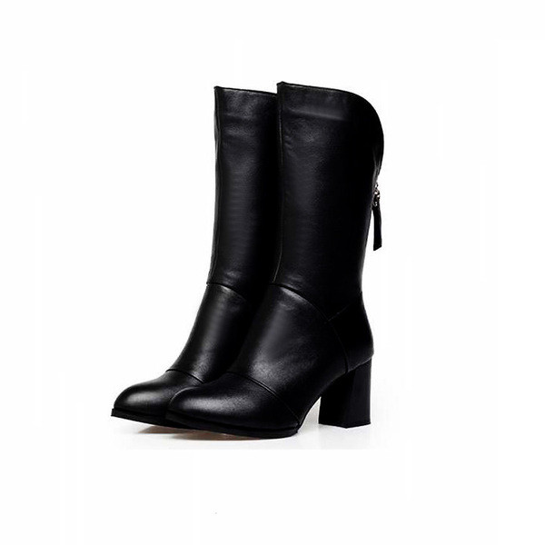 Ghete de dama moderne cu toc gros si fermoar de culoare neagra