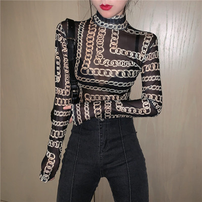 Bluză de damă modernă cu guler înalt și mâneci lungi