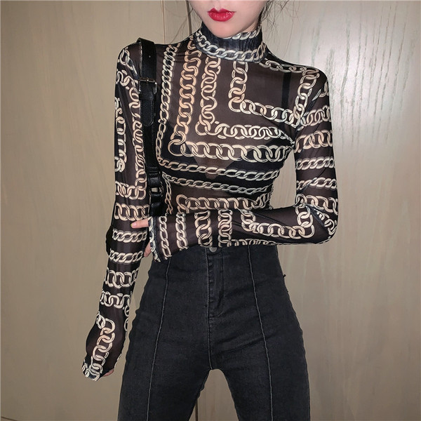 Bluză de damă modernă cu guler înalt și mâneci lungi