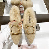 Pantofi casual dama de iarna model ascutit in negru si bej