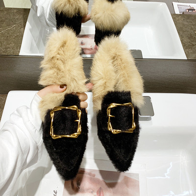 Pantofi casual dama de iarna model ascutit in negru si bej