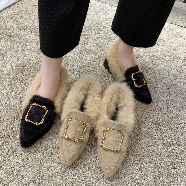 Pantofi casual dama de iarna model ascutit in negru si bej