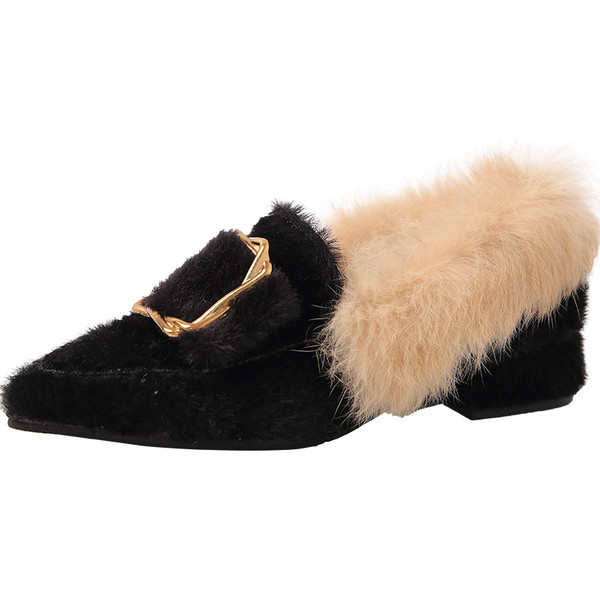 Pantofi casual dama de iarna model ascutit in negru si bej