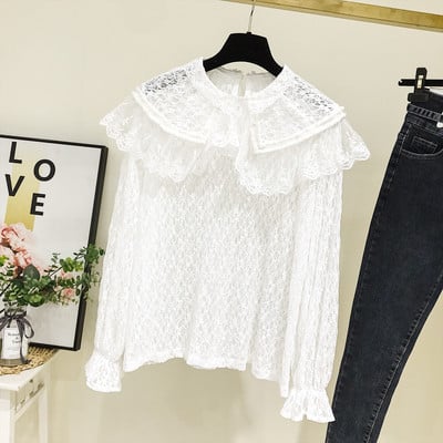 Bluza de dama din dantela model nou cu decolteu O in alb si negru