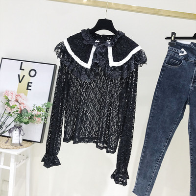 Bluza de dama din dantela model nou cu decolteu O in alb si negru