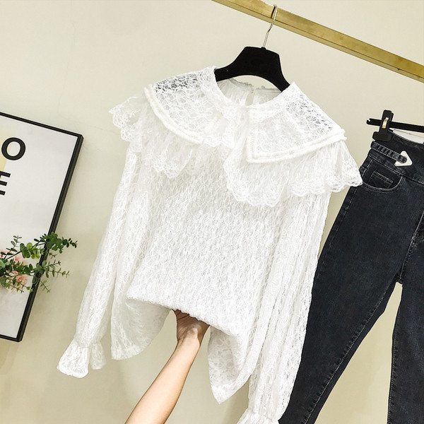 Bluza de dama din dantela model nou cu decolteu O in alb si negru