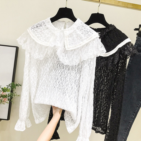 Bluza de dama din dantela model nou cu decolteu O in alb si negru