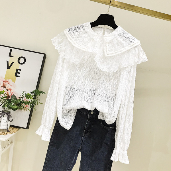 Bluza de dama din dantela model nou cu decolteu O in alb si negru