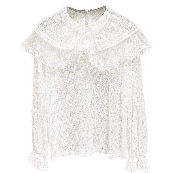 Bluza de dama din dantela model nou cu decolteu O in alb si negru