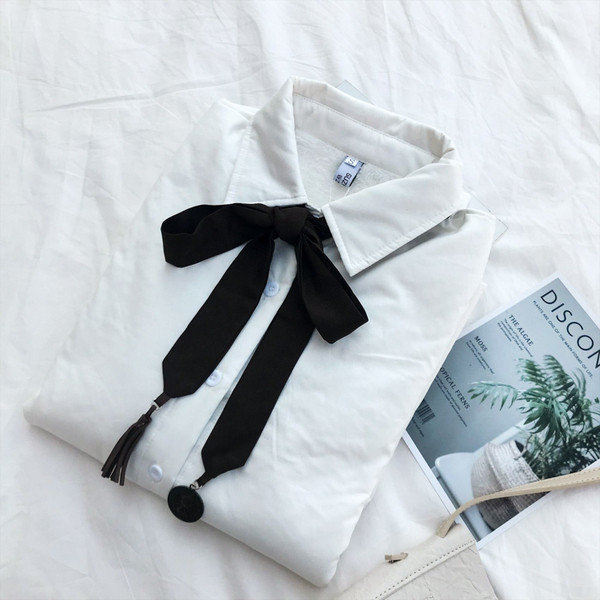 Camasa de dama model nou cu guler clasic si cravate in alb