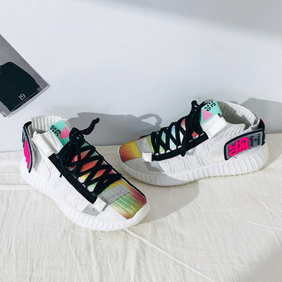 Tenisi casual de dama colorati cu sireturi in trei culori