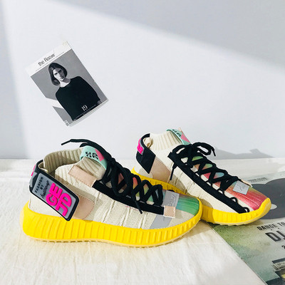 Tenisi casual de dama colorati cu sireturi in trei culori