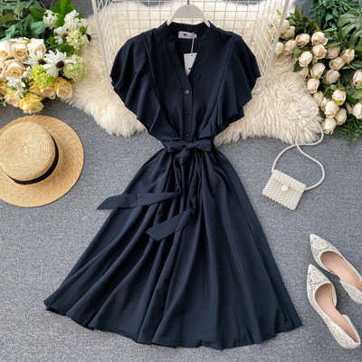 Rochie de dama cu decolteu in V in nasturi in mai multe culori