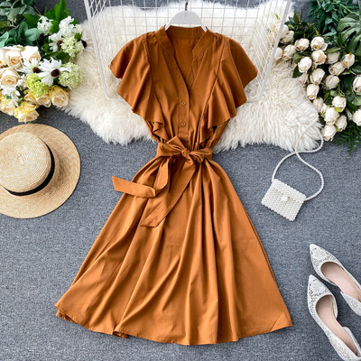 Rochie de dama cu decolteu in V in nasturi in mai multe culori