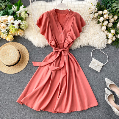 Rochie de dama cu decolteu in V in nasturi in mai multe culori