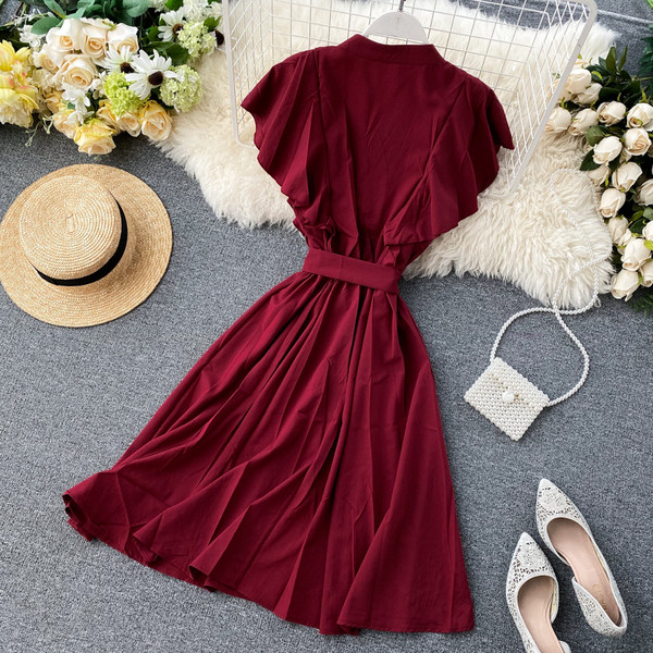 Rochie de dama cu decolteu in V in nasturi in mai multe culori