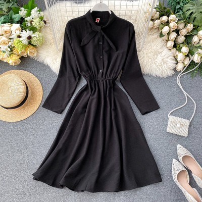 Rochie de dama cu panglica la guler si nasturi in mai multe culori