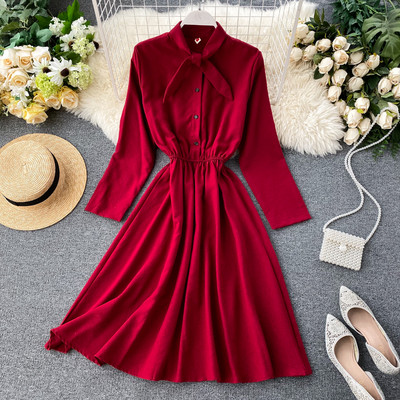 Rochie de dama cu panglica la guler si nasturi in mai multe culori