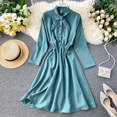 Rochie de dama cu panglica la guler si nasturi in mai multe culori