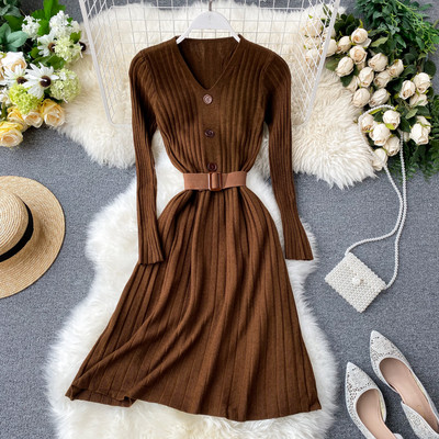 Rochie casual de dama cu curea si nasturi in mai multe culori