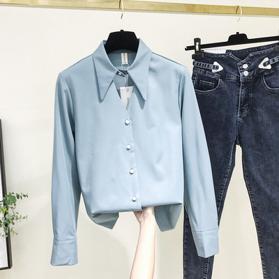 Camasa de dama model nou cu guler clasic si nasturi in alb si albastru