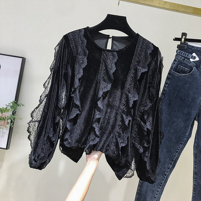 Bluza de dama model nou cu dantela in alb si negru