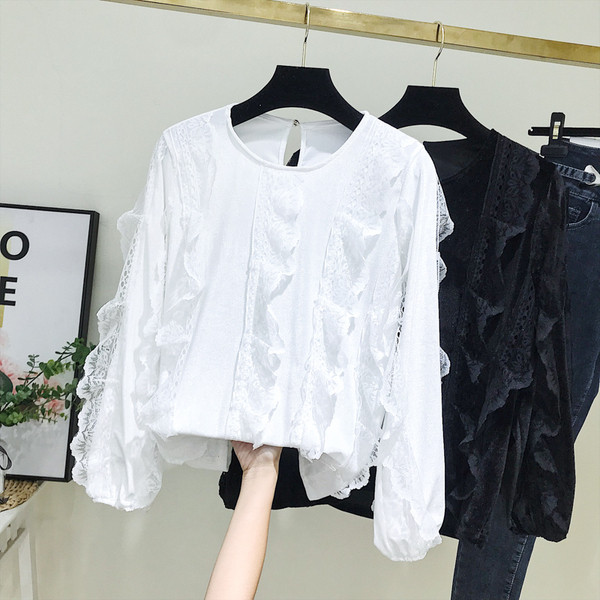 Bluza de dama model nou cu dantela in alb si negru