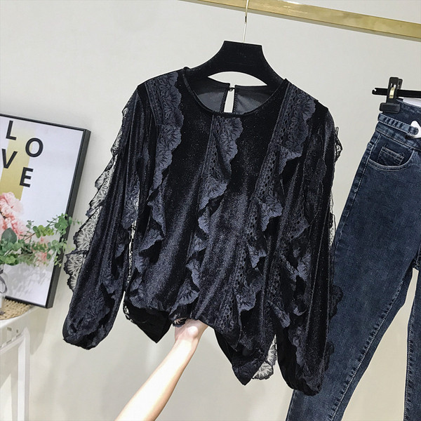 Bluza de dama model nou cu dantela in alb si negru
