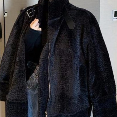 Palton elegant de damă, cu fermoar și guler înalt, de culoare neagră