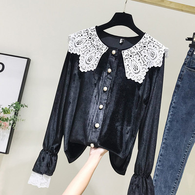 Νέο μοντέλο βελούδινο γυναικείο πουκάμισο με κουμπιά σε καφέ και μαύρο χρώμα