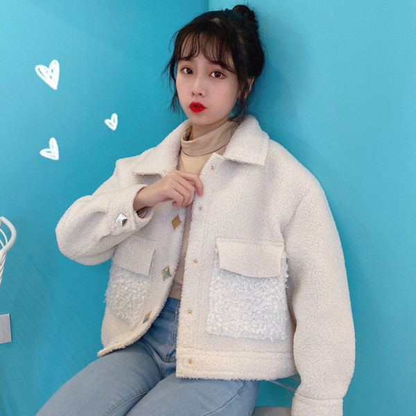 Palton scurt de primăvară-toamnă în puf în alb și roz