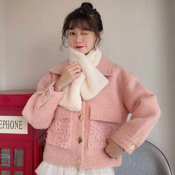 Palton scurt de primăvară-toamnă în puf în alb și roz