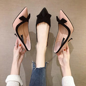 Κομψά γυναικεία παπούτσια με λεπτό τακούνι και κορδέλα σε δύο χρώματα