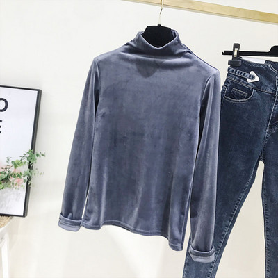 Bluza de dama actuala cu guler polo din catifea in mai multe culori