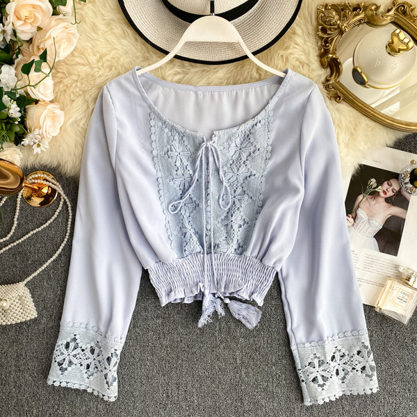 Női ing kerek nyakkivágással és csipkével több színben