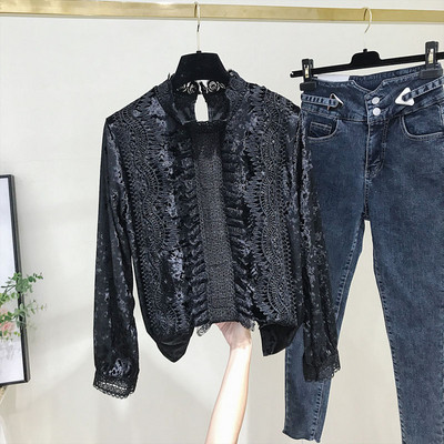 Bluza de dama model nou din catifea de culoare alba