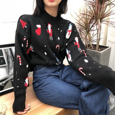 Pulover de damă tricotat în roșu și albastru cu model cu model