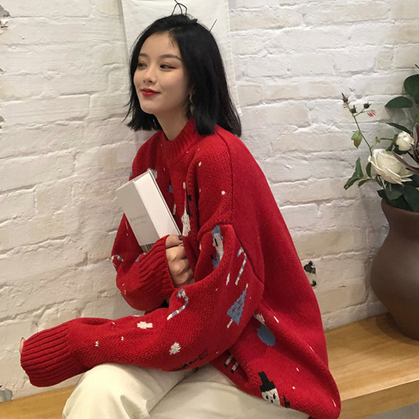 Pulover de damă tricotat în roșu și albastru cu model cu model