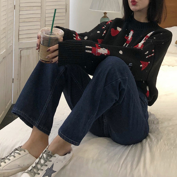 Pulover de damă tricotat în roșu și albastru cu model cu model