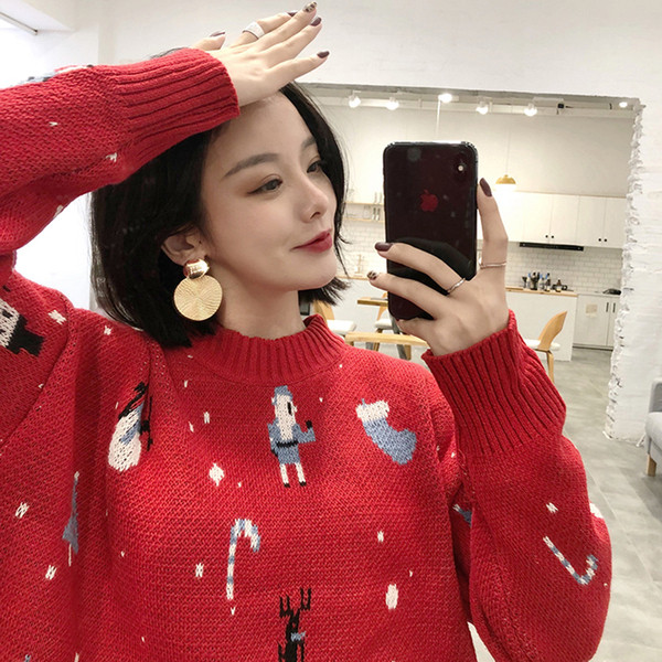 Pulover de damă tricotat în roșu și albastru cu model cu model