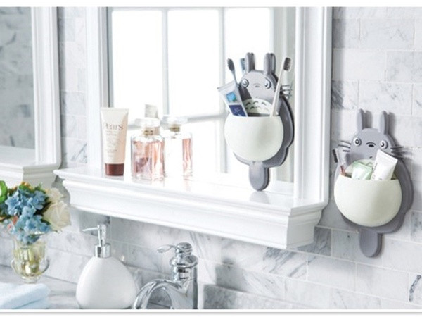 Suport perie din plastic si pasta de dinti in doua culori