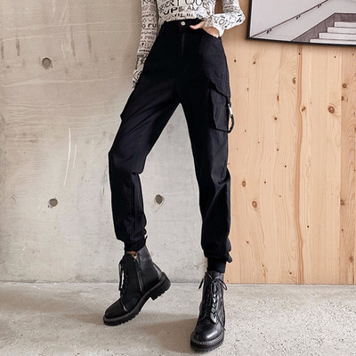 Pantaloni lungi casual de dama cu talie inalta in negru