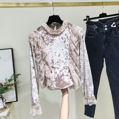 Aktuális női bársony blúz rózsaszín és fehér színben