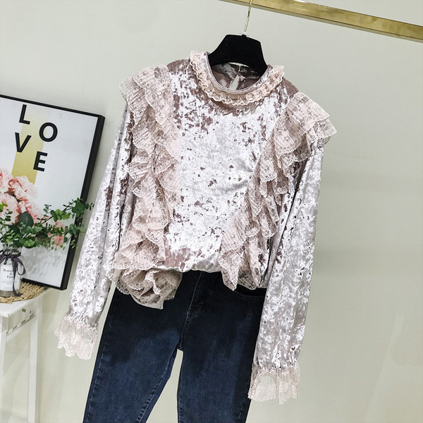 Aktuális női bársony blúz rózsaszín és fehér színben