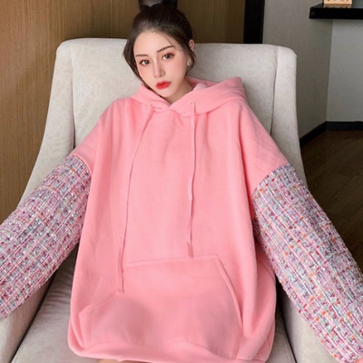 Hanorac de damă modern cu glugă și cravate în culoarea roz