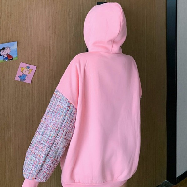 Hanorac de damă modern cu glugă și cravate în culoarea roz