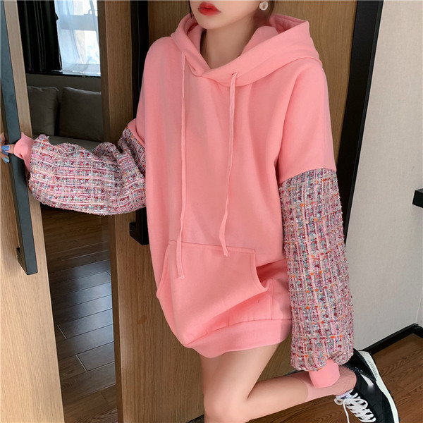 Hanorac de damă modern cu glugă și cravate în culoarea roz