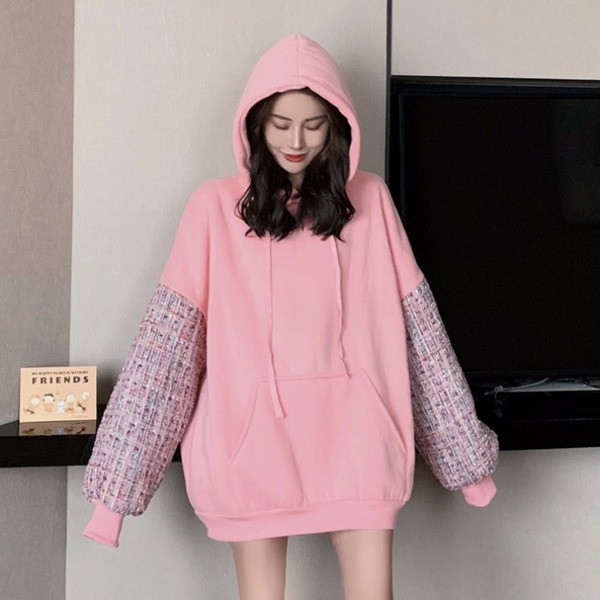 Hanorac de damă modern cu glugă și cravate în culoarea roz